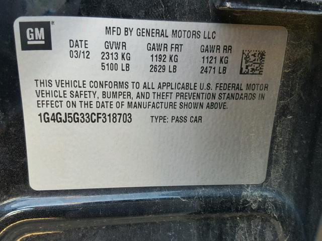 1G4GJ5G33CF318703 - 2012 BUICK LACROSSE T BLACK photo 10