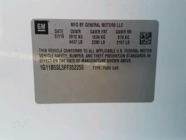1G11B5SL3FF352250 - 2015 CHEVROLET MALIBU LS 白色 照片 10