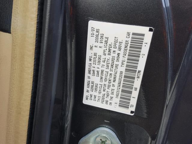 1HGCS12348A002099 - 2008 HONDA ACCORD LX- GRAY photo 10