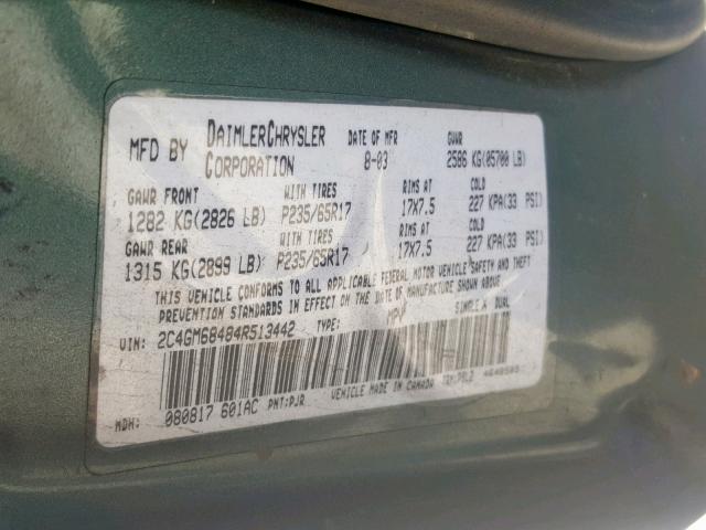 2C4GM68484R513442 - 2004 CHRYSLER PACIFICA GREEN photo 10