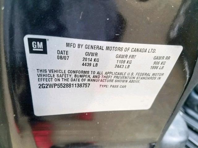 2G2WP552881138757 - 2008 PONTIAC GRAND PRIX BLACK photo 10