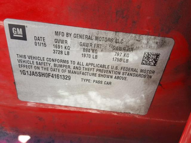 1G1JA5SH0F4161329 - 2015 CHEVROLET SONIC LS RED photo 10