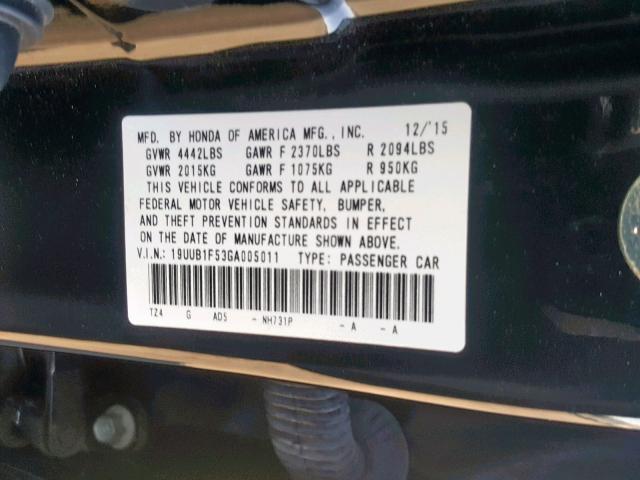 19UUB1F53GA005011 - 2016 ACURA TLX TECH BLACK photo 10