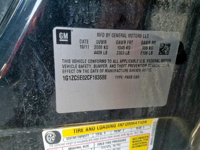 1G1ZC5E02CF183688 - 2012 CHEVROLET MALIBU 1LT BLACK photo 10