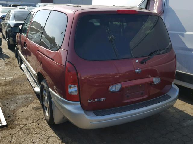 4N2ZN15T81D820318 - 2001 NISSAN QUEST GXE MAROON photo 3