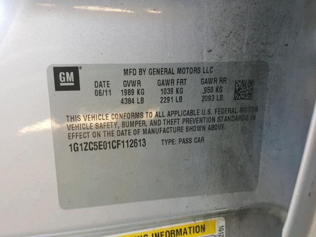 1G1ZC5E01CF112613 - 2012 CHEVROLET MALIBU 1LT 灰色 照片 10