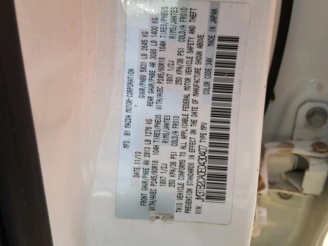 JM3TB2CA0E0430407 - 2014 MAZDA CX-9 TOURI WHITE photo 10