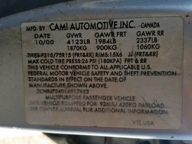 2CNBJ734016917683 - 2001 CHEVROLET TRACKER ZR SILVER photo 10