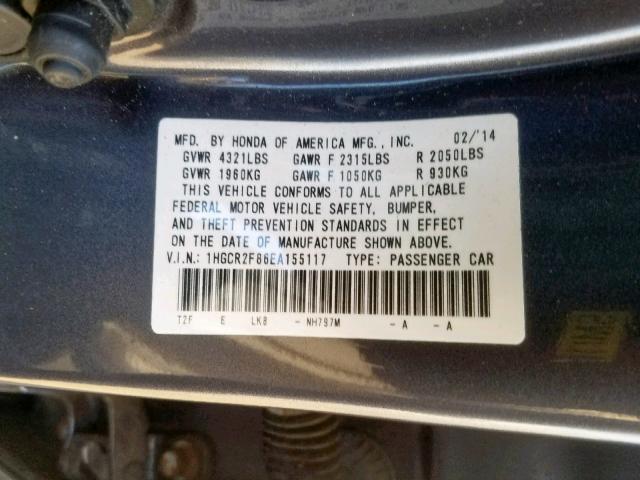 1HGCR2F86EA155117 - 2014 HONDA ACCORD EXL GOLD photo 10