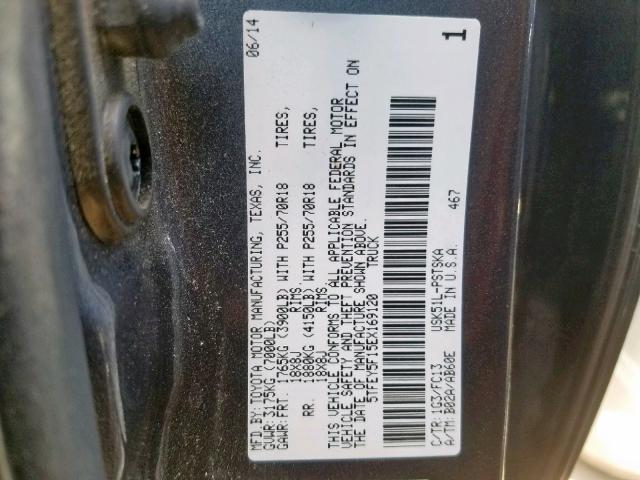 5TFEY5F15EX169120 - 2014 TOYOTA TUNDRA CRE GRAY photo 10