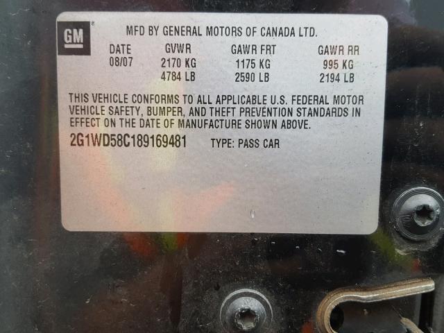 2G1WD58C189169481 - 2008 CHEVROLET IMPALA SUP შავი ფოტო 10