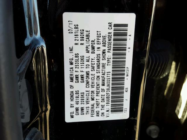 19UUB2F38JA005775 - 2018 ACURA TLX BLACK photo 10