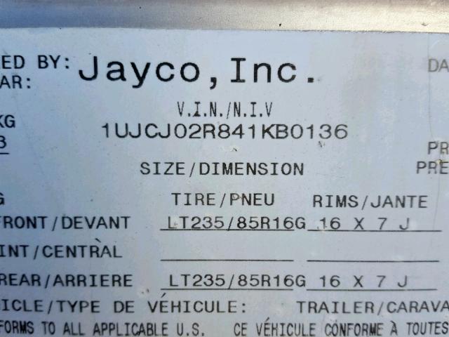 1UJCJ02R841KB0136 - 2004 JAYCO 5TH WHEEL WHITE photo 10