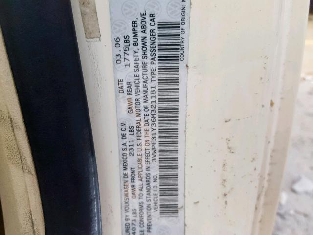 3VWPF31Y36M321181 - 2006 VOLKSWAGEN NEW BEETLE თაფლისფერი ფოტო 10