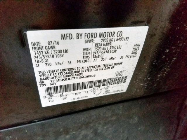 1FM5K8AT7HGA36998 - 2017 FORD EXPLORER P BLACK photo 10