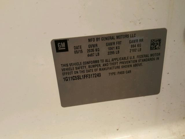 1G11C5SL1FF317249 - 2015 CHEVROLET MALIBU 1LT WHITE photo 10