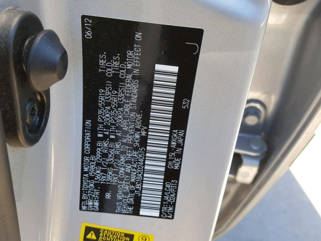 JTJBC1BA2D2440515 - 2013 LEXUS RX 450 SILVER photo 10