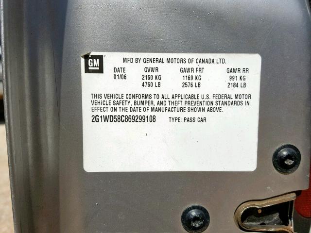 2G1WD58C869299108 - 2006 CHEVROLET IMPALA SUP 银色 照片 10