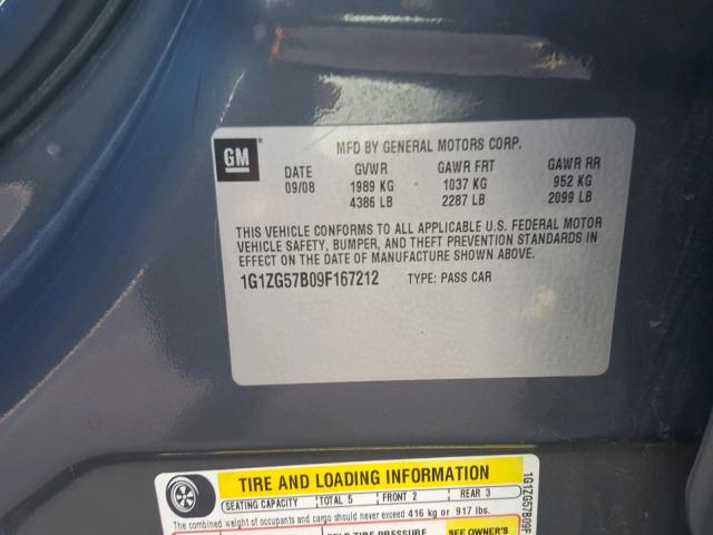 1G1ZG57B09F167212 - 2009 CHEVROLET MALIBU LS 灰色 照片 10