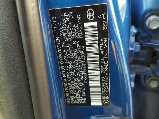 JTKKUPB49D1030872 - 2013 TOYOTA SCION XD BLUE photo 10