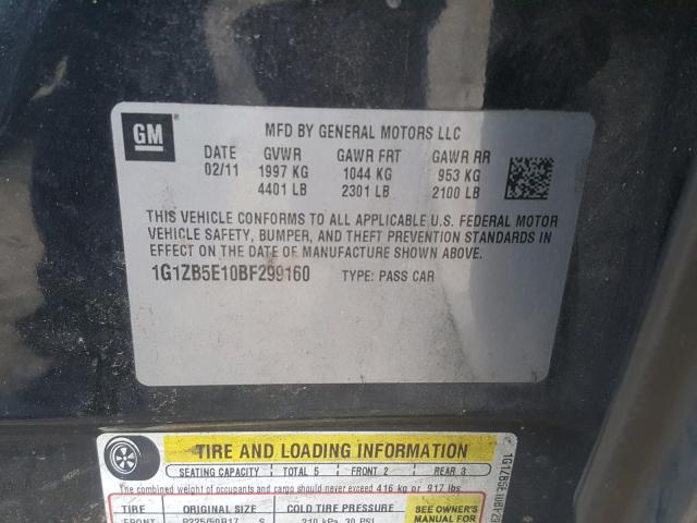 1G1ZB5E10BF299160 - 2011 CHEVROLET MALIBU LS 黑色 照片 10