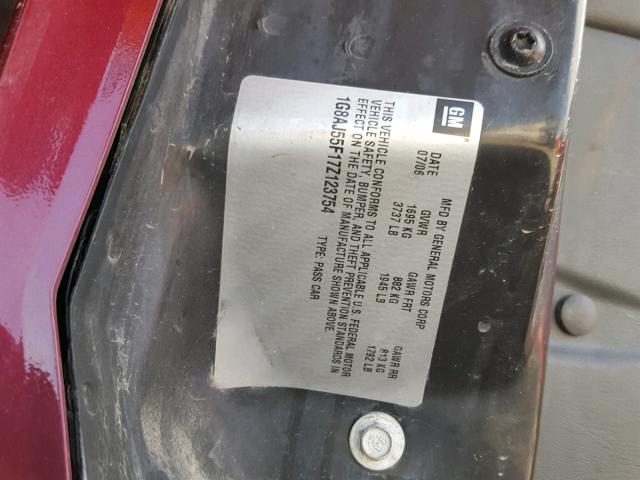 1G8AJ55F17Z123754 - 2007 SATURN ION LEVEL 红色 照片 10