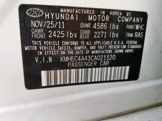 KMHEC4A43CA021120 - 2012 HYUNDAI SONATA HYB WHITE photo 10