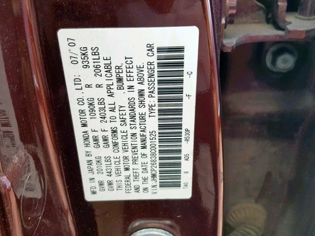 JHMCP26838C001525 - 2008 HONDA ACCORD EXL BURGUNDY photo 10