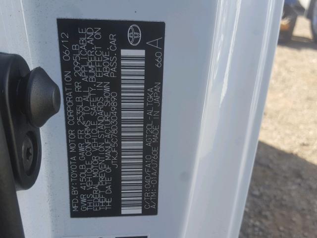 JTKJF5C78D3049890 - 2013 TOYOTA SCION TC 白色 照片 10