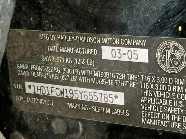 1HD1FCW195Y655785 - 2005 HARLEY-DAVIDSON FLHTCUI BLACK photo 10