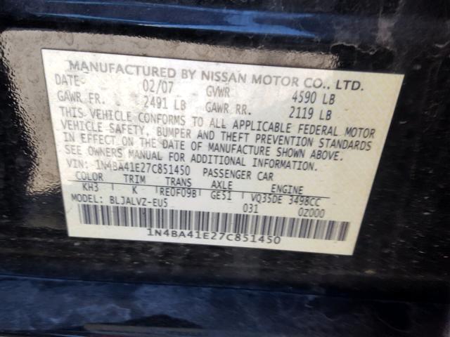 1N4BA41E27C851450 - 2007 NISSAN MAXIMA SE BLACK photo 10