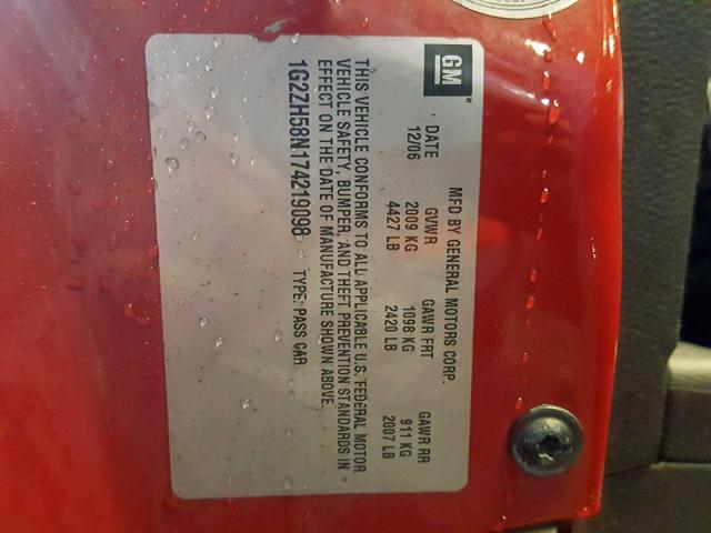 1G2ZH58N174219098 - 2007 PONTIAC G6 GT RED photo 10