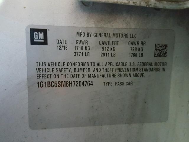 1G1BC5SM8H7204764 - 2017 CHEVROLET CRUZE LS SILVER photo 10