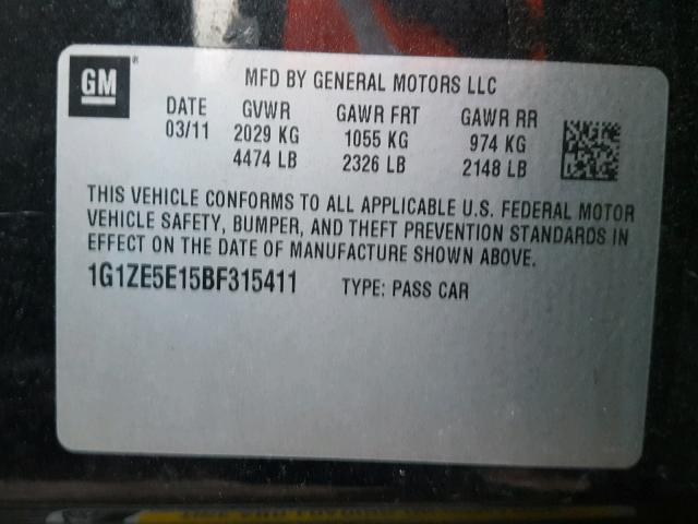 1G1ZE5E15BF315411 - 2011 CHEVROLET MALIBU LTZ შავი ფოტო 10