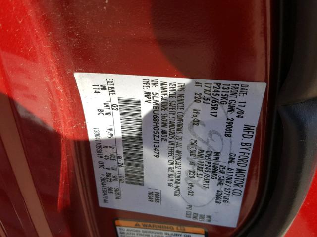 5LMEU68H05ZJ13479 - 2005 LINCOLN AVIATOR 红色 照片 10