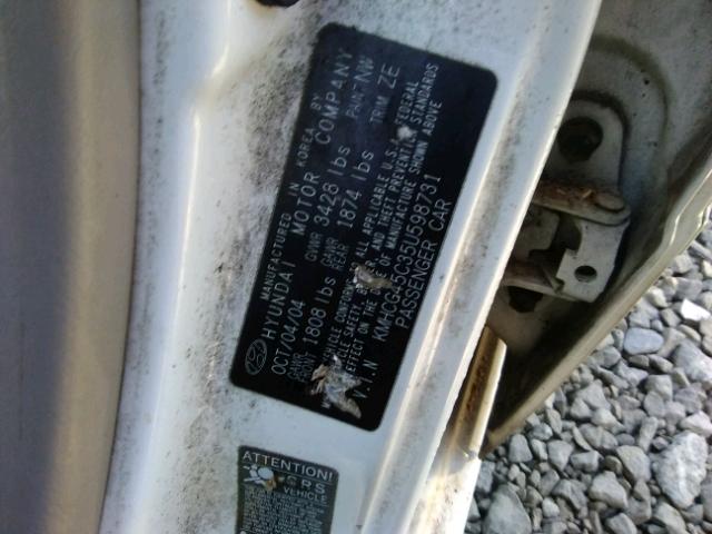 KMHCG45C35U598731 - 2005 HYUNDAI ACCENT GL WHITE photo 10