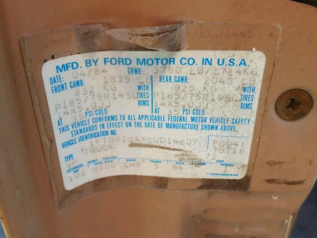 1FTBR10AXEUD14607 - 1984 FORD RANGER CREAM photo 10