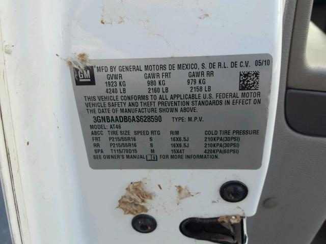 3GNBAADB6AS628590 - 2010 CHEVROLET HHR LS WHITE photo 10