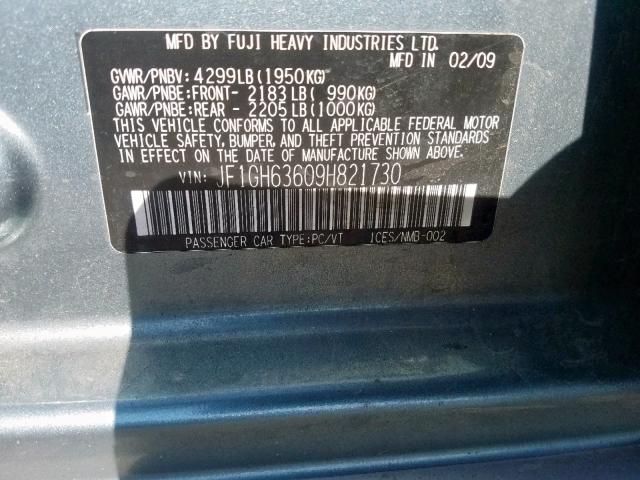 JF1GH63609H821730 - 2009 SUBARU IMPREZA OU GRAY photo 10