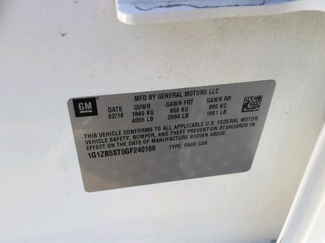 1G1ZB5ST0GF240168 - 2016 CHEVROLET MALIBU LS 白色 照片 10