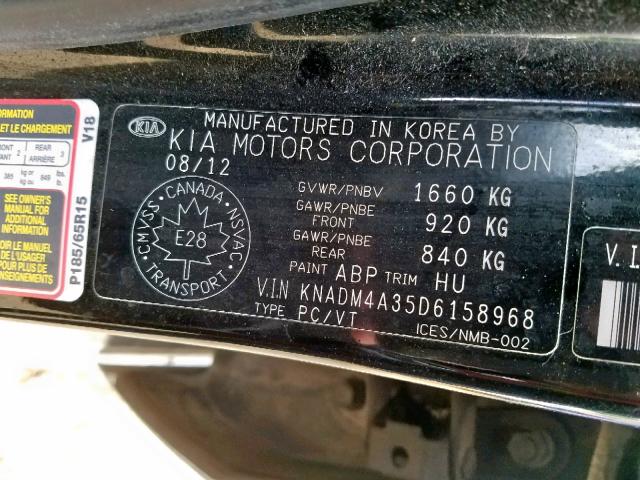 KNADM4A35D6158968 - 2013 KIA RIO LX BLACK photo 10