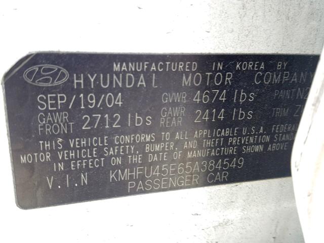 KMHFU45E65A384549 - 2005 HYUNDAI XG 350 WHITE photo 10