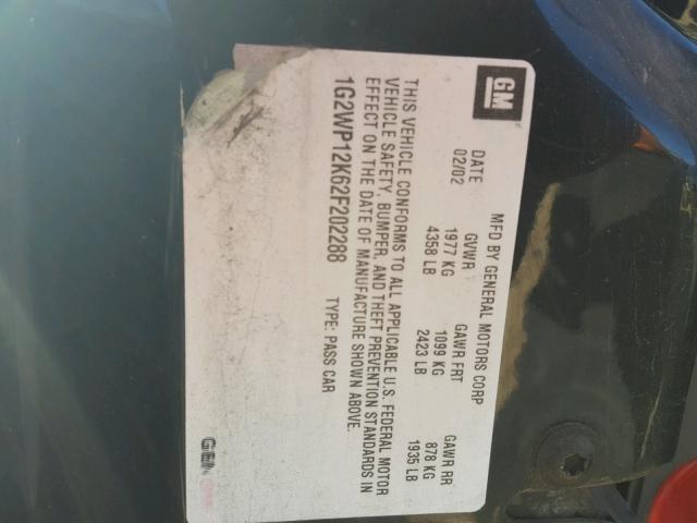 1G2WP12K62F202288 - 2002 PONTIAC GRAND PRIX შავი ფოტო 10