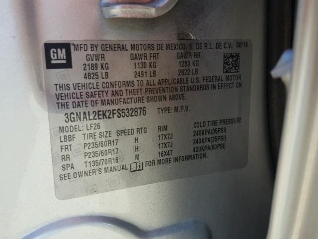 3GNAL2EK2FS532876 - 2015 CHEVROLET CAPTIVA LS 银色 照片 10