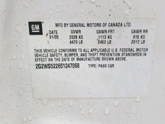 2G2WS522651247068 - 2005 PONTIAC GRAND PRIX WHITE photo 10