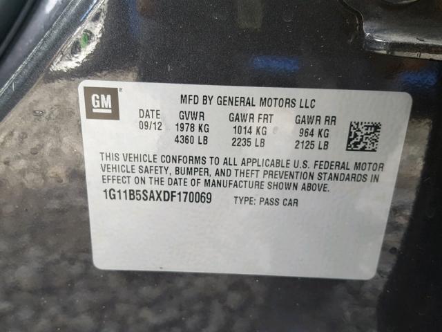 1G11B5SAXDF170069 - 2013 CHEVROLET MALIBU LS 灰色 照片 10