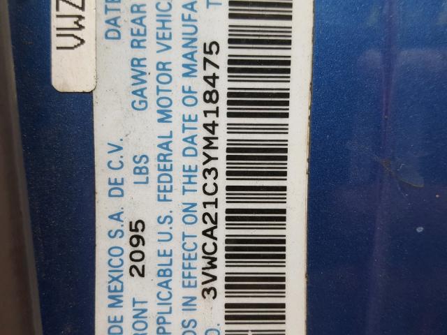 3VWCA21C3YM418475 - 2000 VOLKSWAGEN NEW BEETLE ლურჯი ფოტო 10