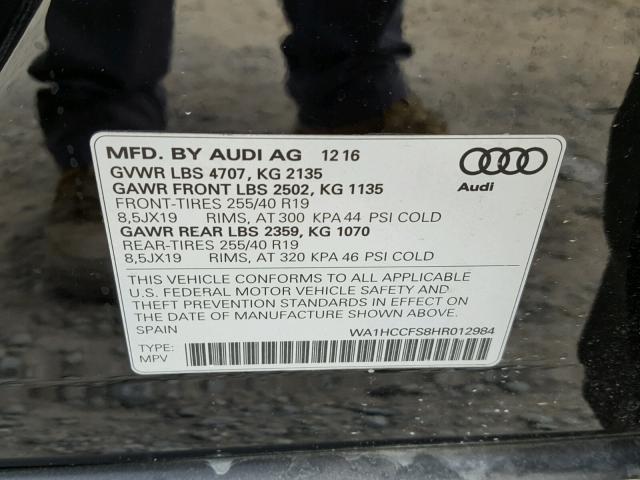 WA1HCCFS8HR012984 - 2017 AUDI Q3 PREMIUM BLACK photo 10