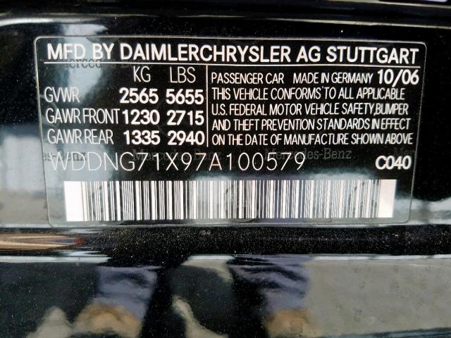 WDDNG71X97A100579 - 2007 MERCEDES-BENZ S 550 BLACK photo 10