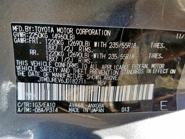 JTMDJREV6JD182711 - 2018 TOYOTA RAV4 HV LI CHARCOAL photo 10